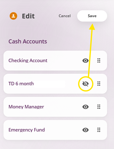 instructions to save hidden accounts
